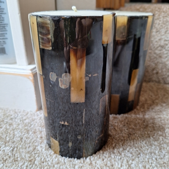 Crate&Barrel 3 Piece Black Horn Pillar Candle Set Unscented - Picture 5 of 8